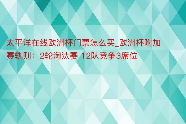 太平洋在线欧洲杯门票怎么买_欧洲杯附加赛轨则：2轮淘汰赛 12队竞争3席位