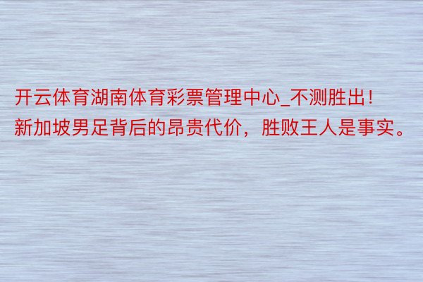 开云体育湖南体育彩票管理中心_不测胜出！新加坡男足背后的昂贵代价，胜败王人是事实。