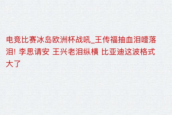 电竞比赛冰岛欧洲杯战吼_王传福抽血泪噎落泪! 李思请安 王兴老泪纵横 比亚迪这波格式大了