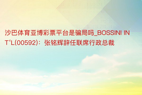 沙巴体育亚博彩票平台是骗局吗_BOSSINI INT‘L(00592)：张铭辉辞任联席行政总裁